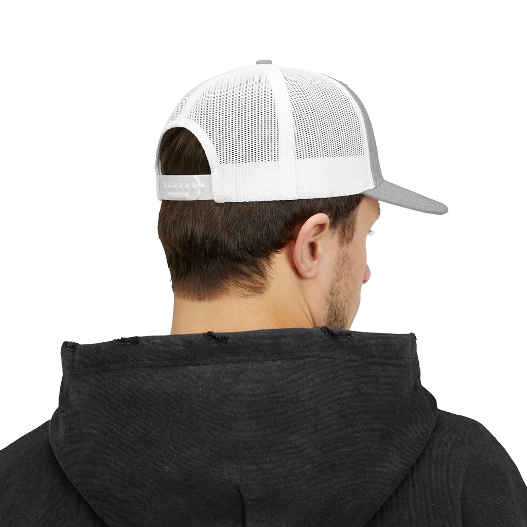 PS Shield Snapback Trucker Cap — Embroidered Logo Mesh Baseball Hat