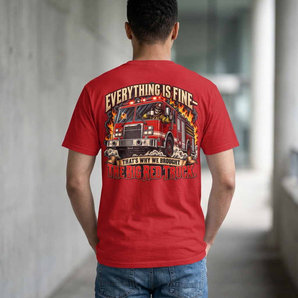 Everything Is Fine Firetruck T-Shirt — “That’s Why We Brought The Big Red Truck” Graphic Tee