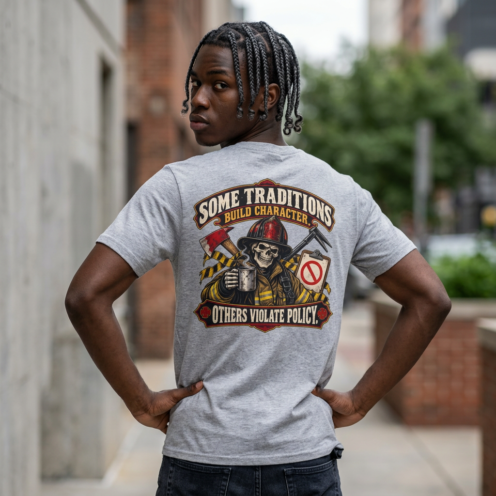 T-Shirt — "Some Traditions Build Character, Others Violate Policy" Graphic Tee