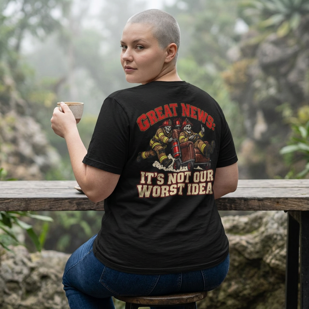 T-Shirt — Retro Firefighter Design "Great News: It's Not Our Worst Idea"