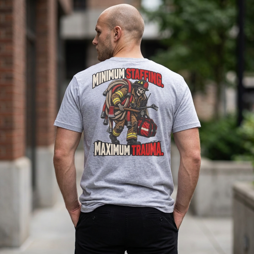Firefighter T-Shirt — "Minimum Staffing, Maximum Trauma" Graphic Tee