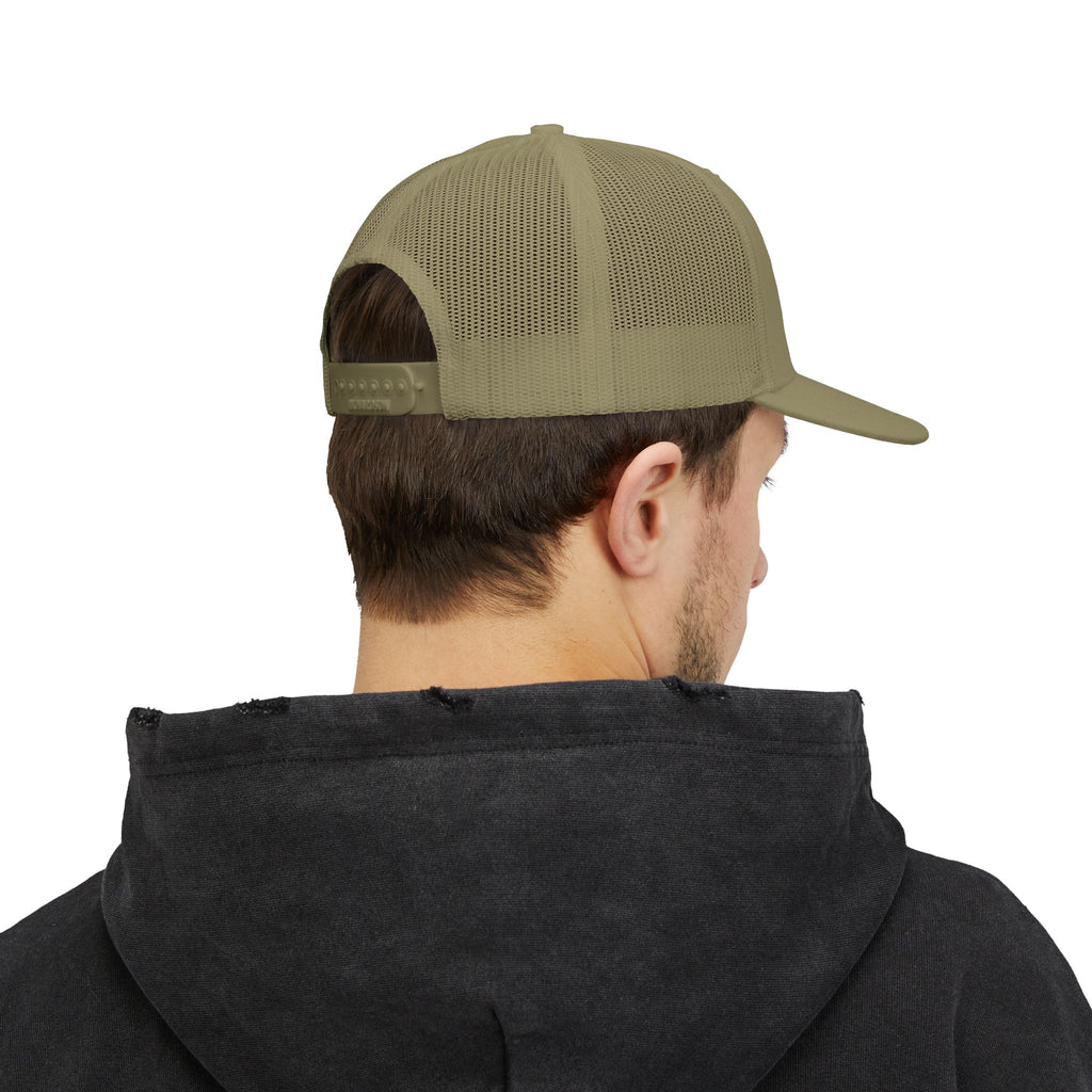 PS Shield Snapback Trucker Cap — Embroidered Logo Mesh Baseball Hat