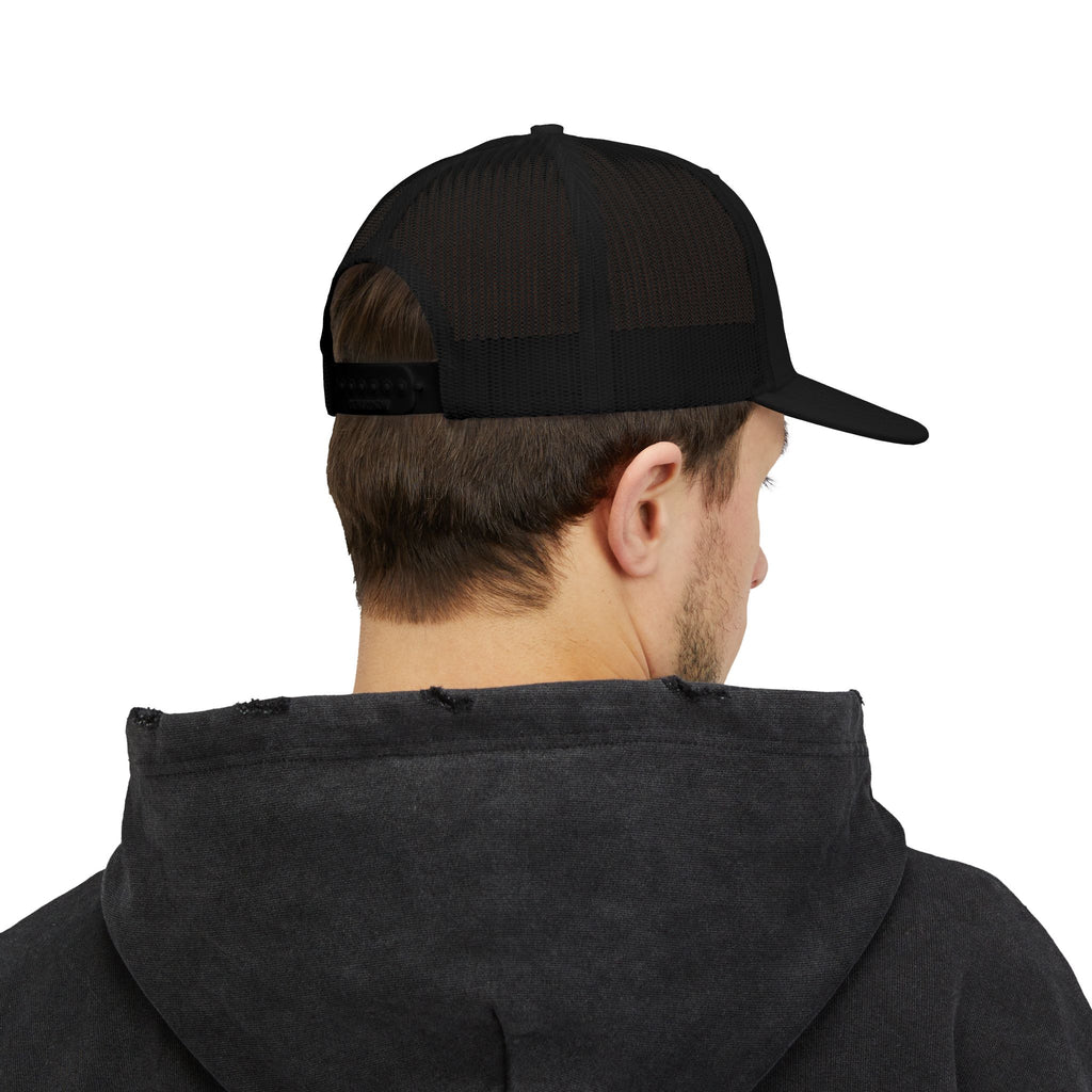 PS Shield Snapback Trucker Cap — Embroidered Logo Mesh Baseball Hat
