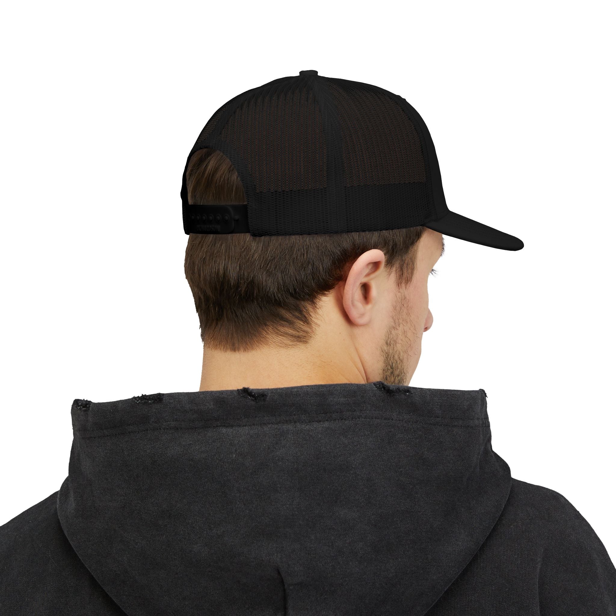 PS Shield Snapback Trucker Cap — Embroidered Logo Mesh Baseball Hat