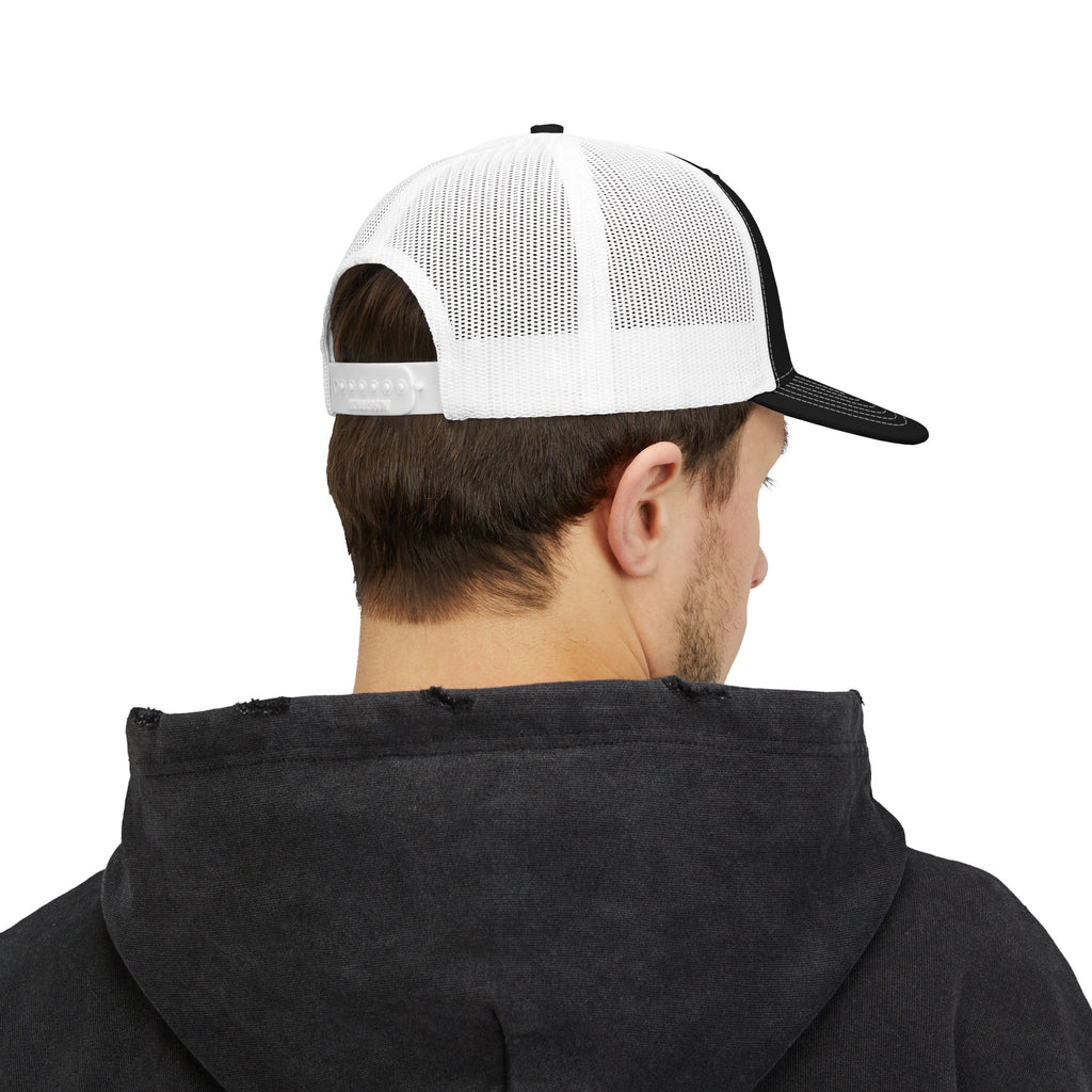 PS Shield Snapback Trucker Cap — Embroidered Logo Mesh Baseball Hat